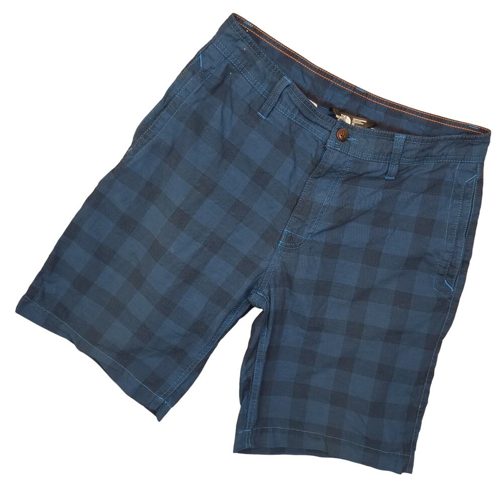 The North Face Men's Chino Shorts Sz 32 Green Plaid Casual Flat Front Golf